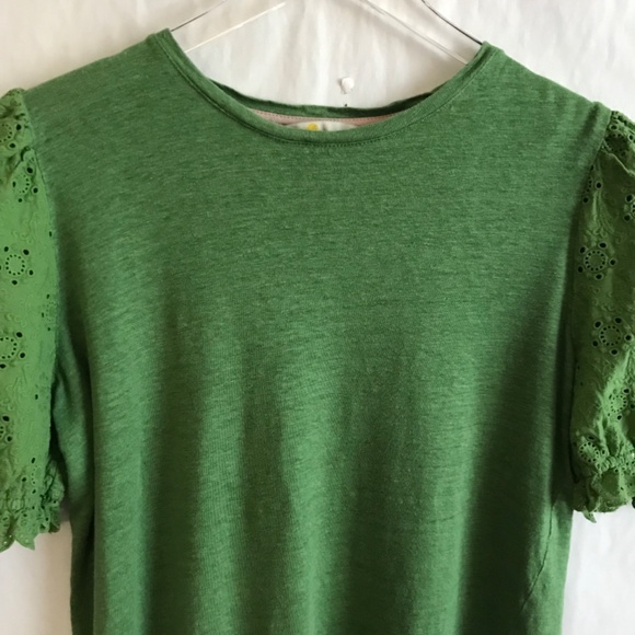 Boden 100% Linen Broderie Eyelet Puff Sleeve Tee Top US 8/UK 12 Kelly Green NWOT - Picture 3 of 10